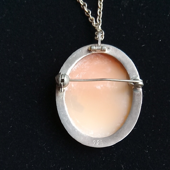 Elegant Cameo Pendant Necklace Antique/Vintage Stamped .925 Pendant Or Brooch - Picture 5 of 9
